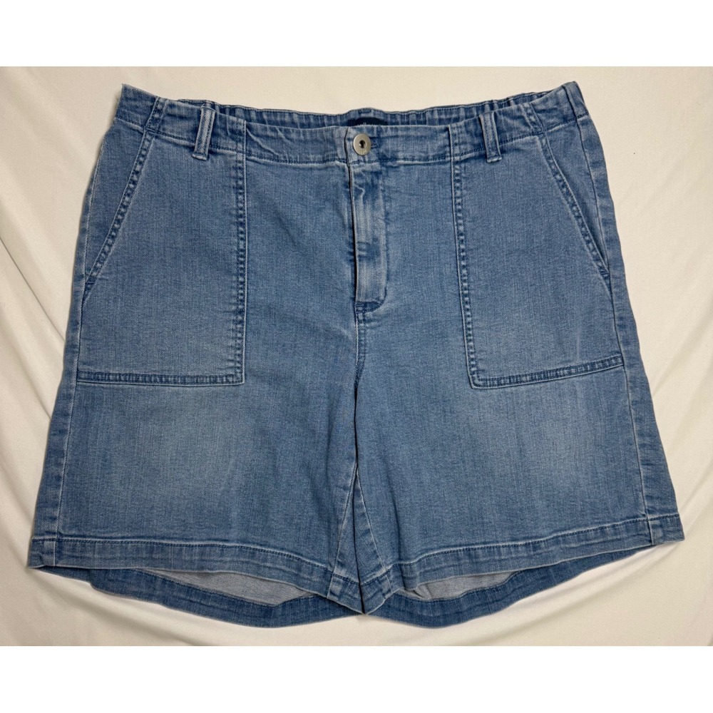 J. Jill Denim Women 16 Blue Denim Shorts Elastic Back Patch Pockets Stretch